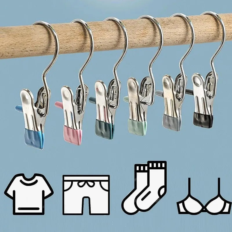 10pcs Stainless Steel Clothespins: Laundry Clothes Pegs with Hook - Portable Hanging Clothes Clips for Closet Organization