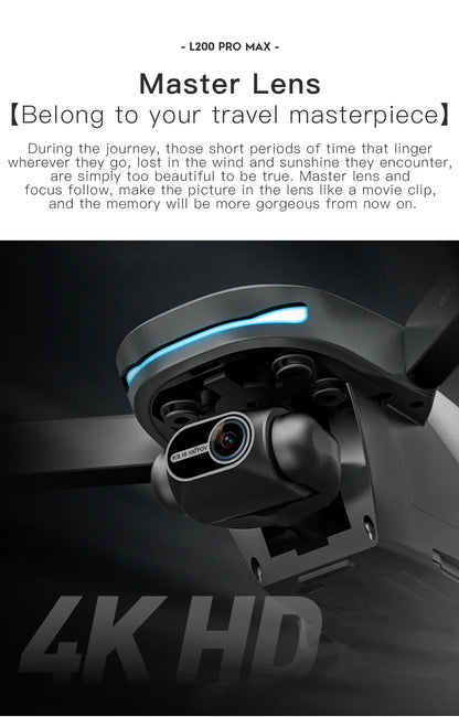 L200 PRO MAX Drone – GPS, Brushless Motor, 4K HD Camera, 2-Axis Gimbal, 360° Obstacle Avoidance FPV RC Quadcopter