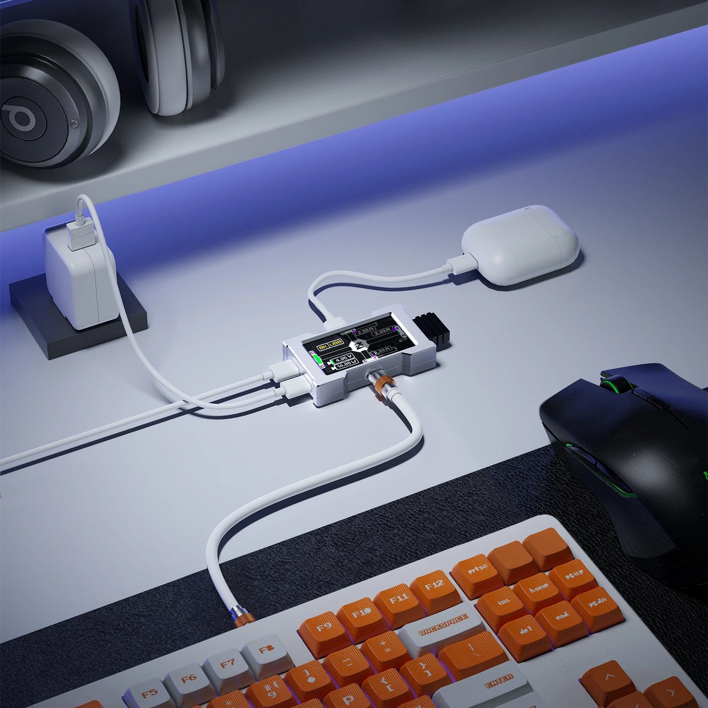 HMLAB ZNEO Gaming USB Hub – 2-to-3 Port with 8K Hz, Independent Power & Screen for Gaming Desk Setup