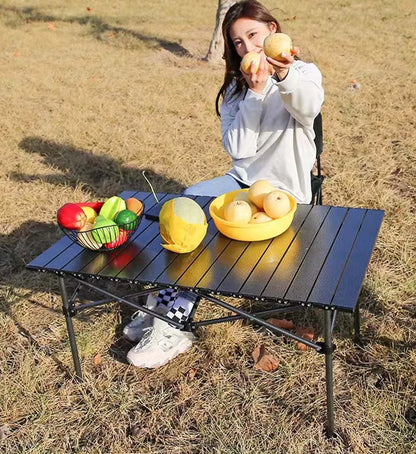Outdoor Folding Long Table – Portable Black Camping Desk with Net Bag, Easy Setup & Stable for BBQs