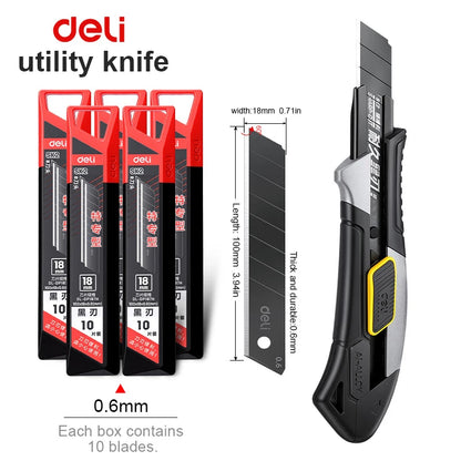 Pro Aluminum Utility Knife 18mm - SK2 Black Blade Heavy-Duty Box Cutter with 10 Replacement Blades