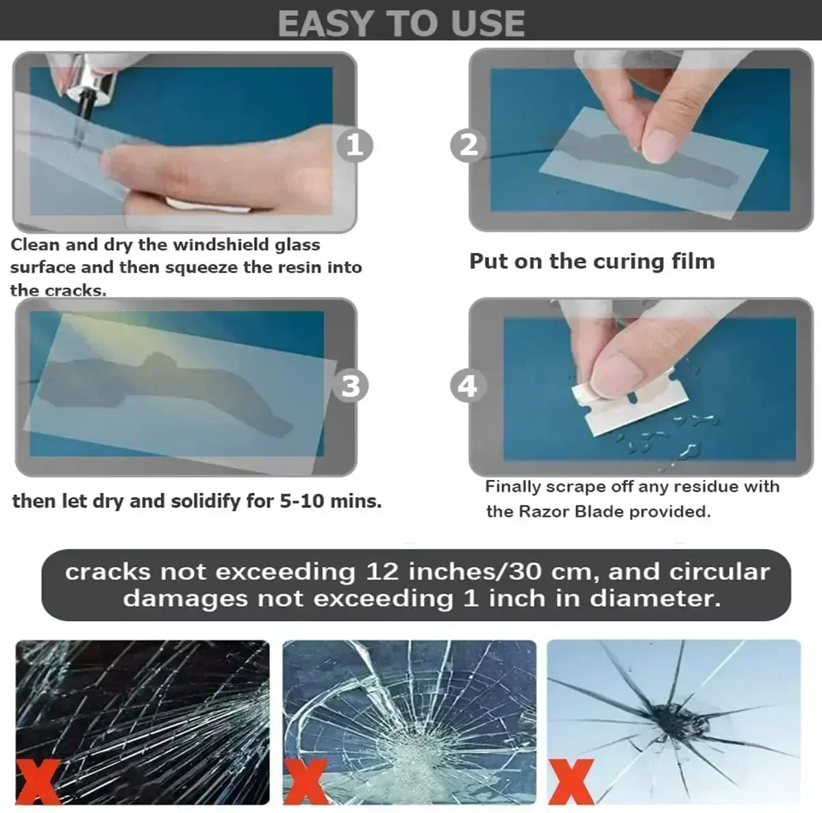 Windshield Repair Kit – DIY Automotive Glass Tool for Chips, Cracks & Star-Shaped Damage with Nano Fluid Filler