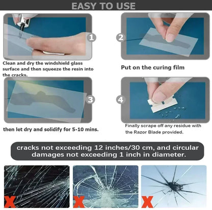 Windshield Repair Kit – DIY Automotive Glass Tool for Chips, Cracks & Star-Shaped Damage with Nano Fluid Filler