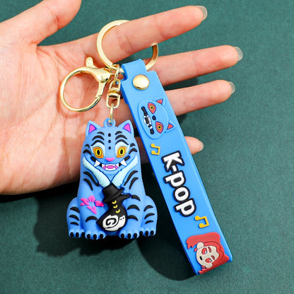 New KPOP Demon Hunters Keychain – Tiger PVC Figure, Cute Harajuku Style Key Ring for Kids & Fans