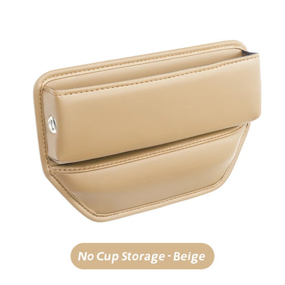 Leather Car Seat Gap Organizer – Multifunction Console Crevice Filler, Side Storage Box with Cup Holder, Car Interior Storage Pocket