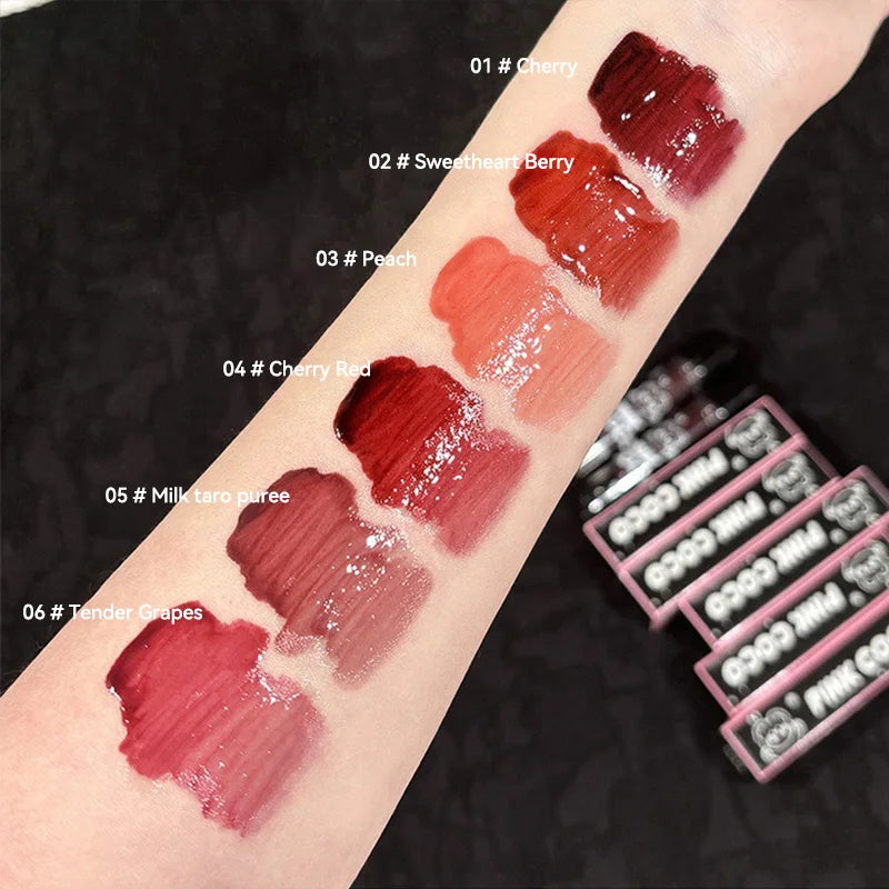 PINKCOCO Bear Doodle Mirror Lip Glaze – Long-Lasting Shiny Nude Lip Gloss, Skin-Brightening Student-Friendly Lipstick