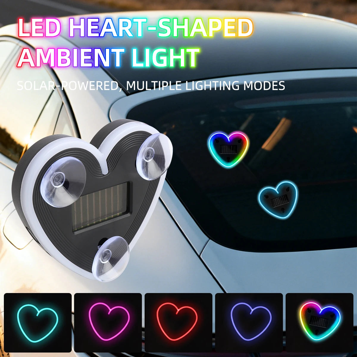 Heart-Shaped Solar Car Ambient Light - Dynamic Gradient RGB LED Interior Decoration Accessory