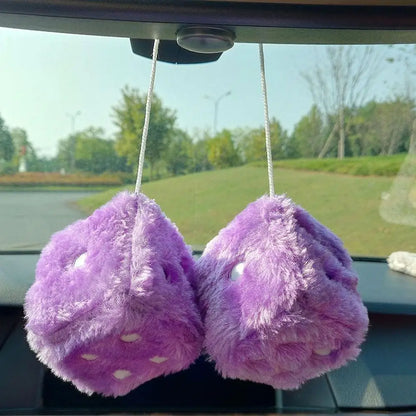 Long Hair Hot Stamping Dot Dice Plush Toy Cube – Anime Car Ornament & Decoration Pendant Accessory