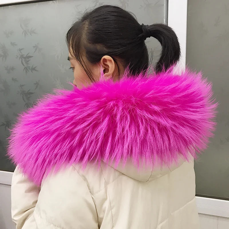 Natural Raccoon & Fox Fur Scarf – Luxury Women’s Winter Fur Collar and Hood Trim for Coats & Jackets