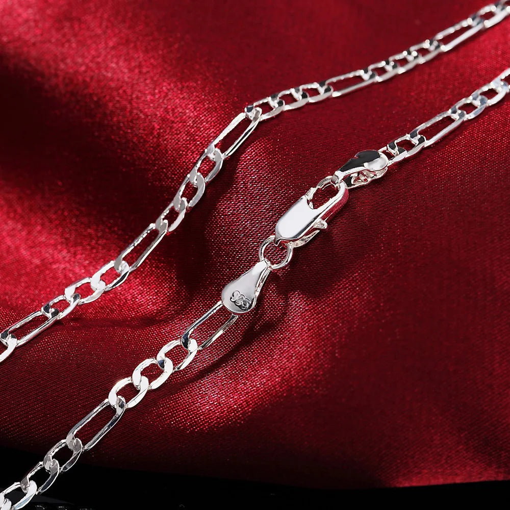 925 Sterling Silver 4MM Chain Jewelry Set - Elegant Bracelet and Necklace Gift for Men Women Wedding and Christmas