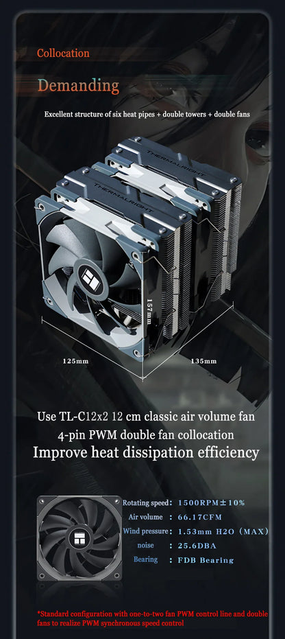 Thermalright PA120 AGHP 3.0 CPU Cooler – 6 Heat Pipes, Dual Tower Radiator, Double Fans, Top Cover, LGA1700 Support