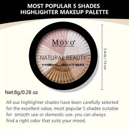 5 Color Highlighter Powder Makeup Palette – Shimmer Glitter High-Pigment Face Illuminator, Ideal Gift