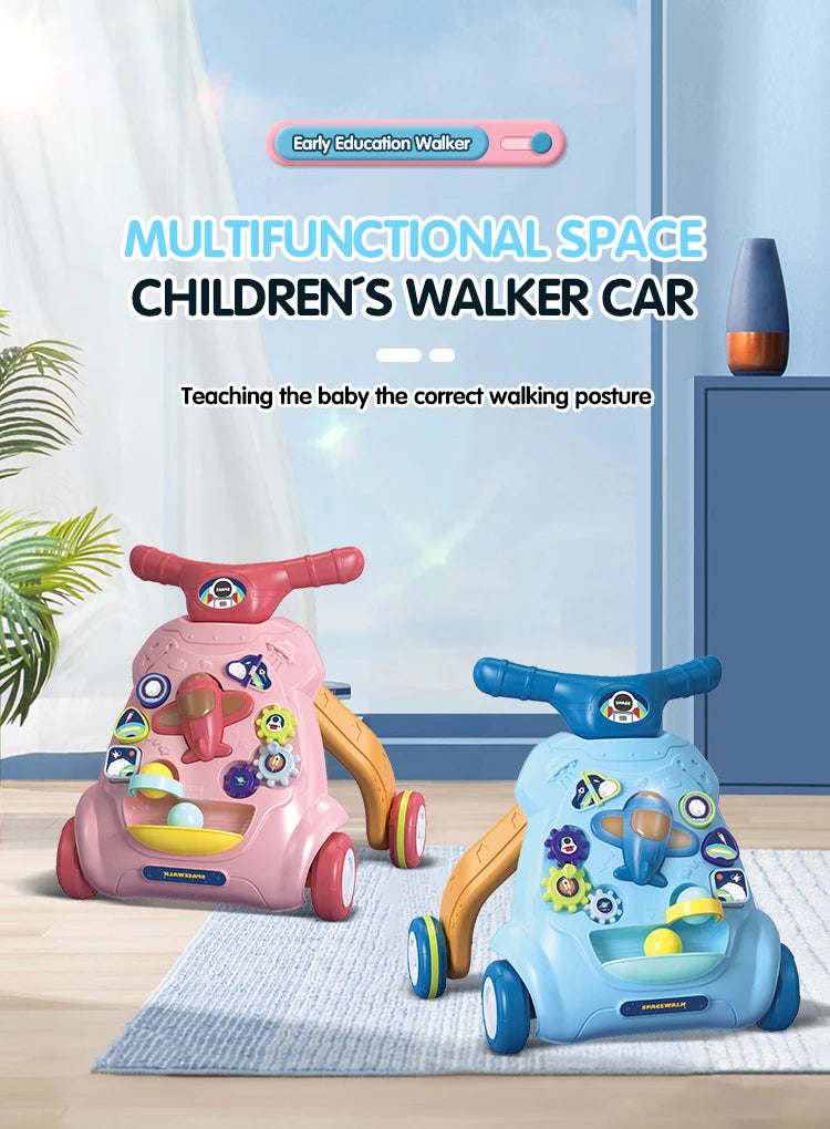 Baby Toddler Push Walker Toy – Interactive Musical Montessori Activity Walker with Lights and Safety Brake