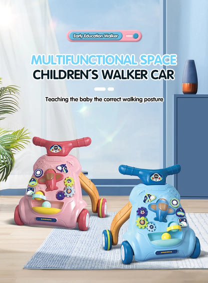 Baby Toddler Push Walker Toy – Interactive Musical Montessori Activity Walker with Lights and Safety Brake