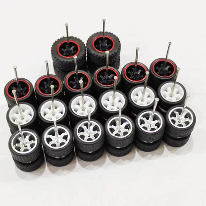 1:64 Alloy Car Wheels & Rubber Tires Set - Replacement Axles for Hot Wheels, Matchbox & Model Cars
