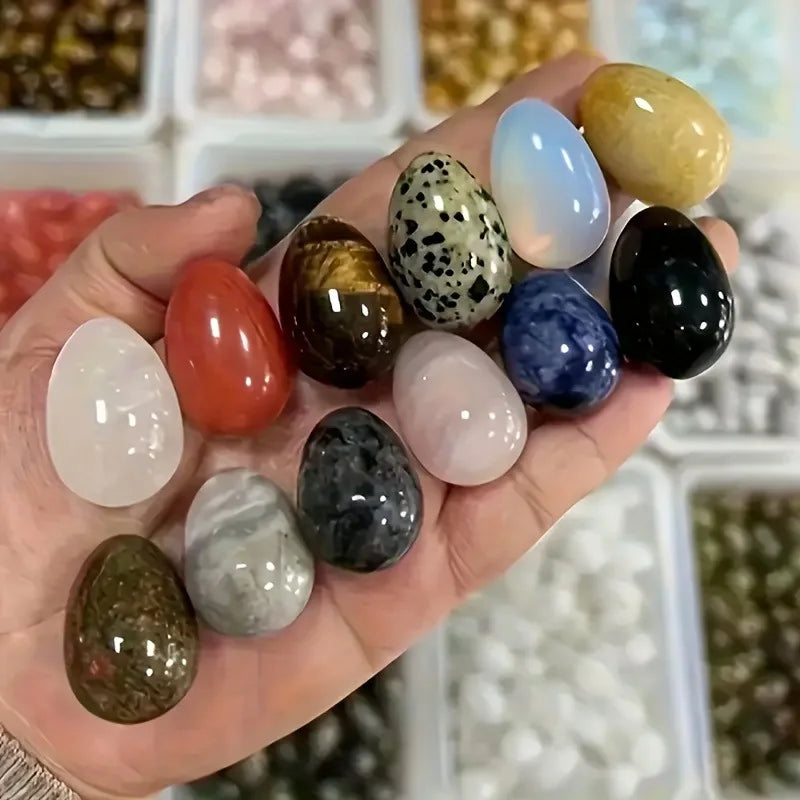 12-Piece Polished Egg Stones Set - Decorative Crystal Stones for Home Décor, Desktops, Aquariums, and DIY Crafts