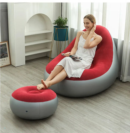 Inflatable Lazy Sofa Chair - PVC Flocking Foldable Lounge Recliner Chair for Home & Outdoor Relaxation