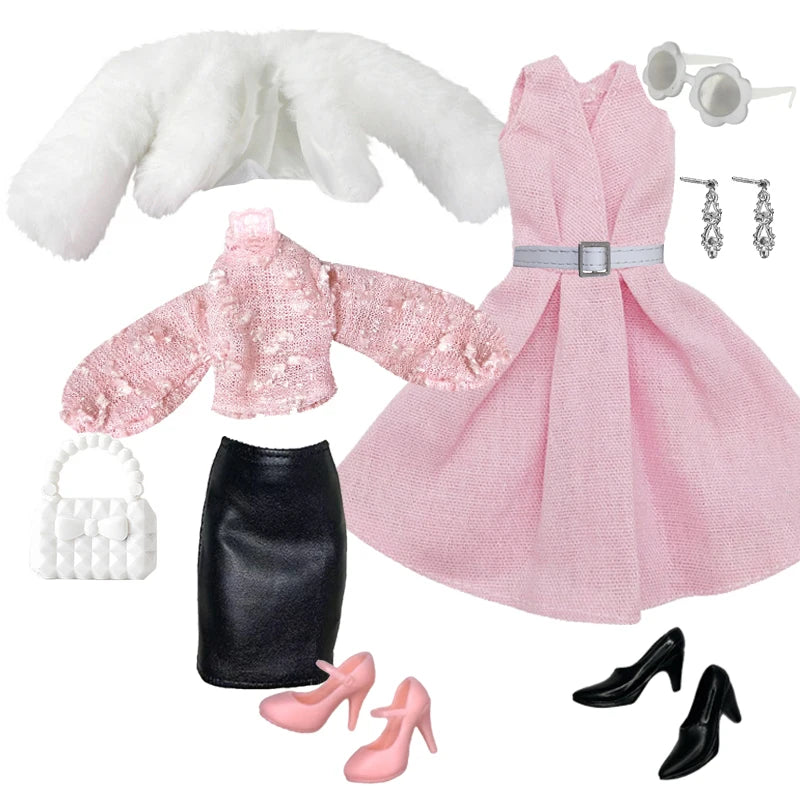 30cm Doll Winter Outfit – Plush Overcoat, Hats, Handbags & Shoes, DIY Fashion Doll Accessories