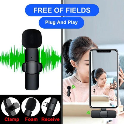 Basix Mini Wireless Lavalier Microphone - Noise Cancelling Portable Mic for iPhone Android Camera Live Interviews