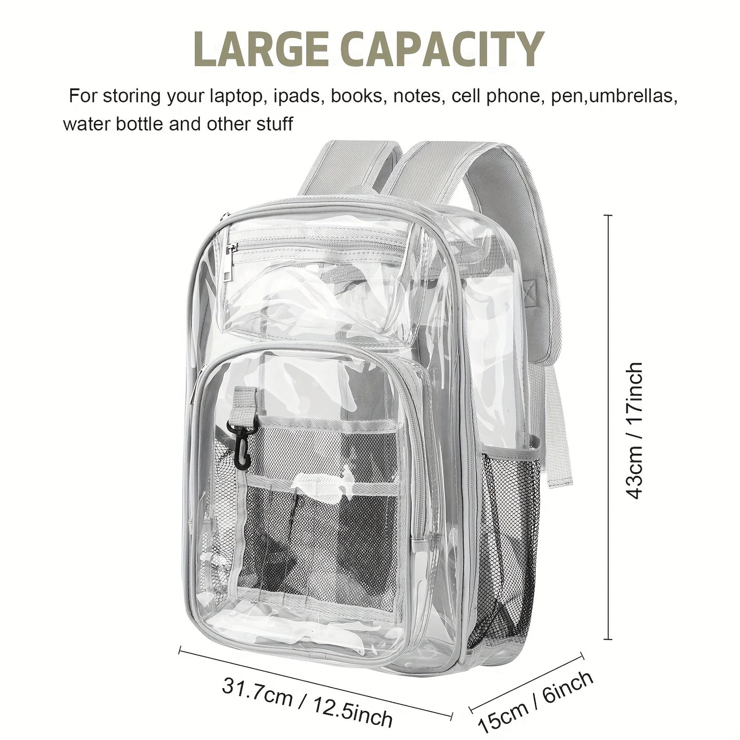 Clear PVC Backpack – Large Heavy Duty See-Through Bookbag with Reinforced Straps for School