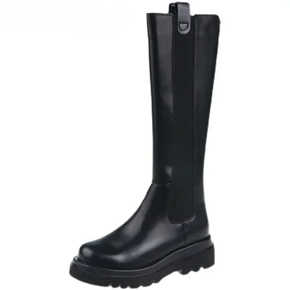 Platform Women's Knight Long Boots – Fashionable Warm Fur Knee-High Booties with Square Heels for Autumn & Winter