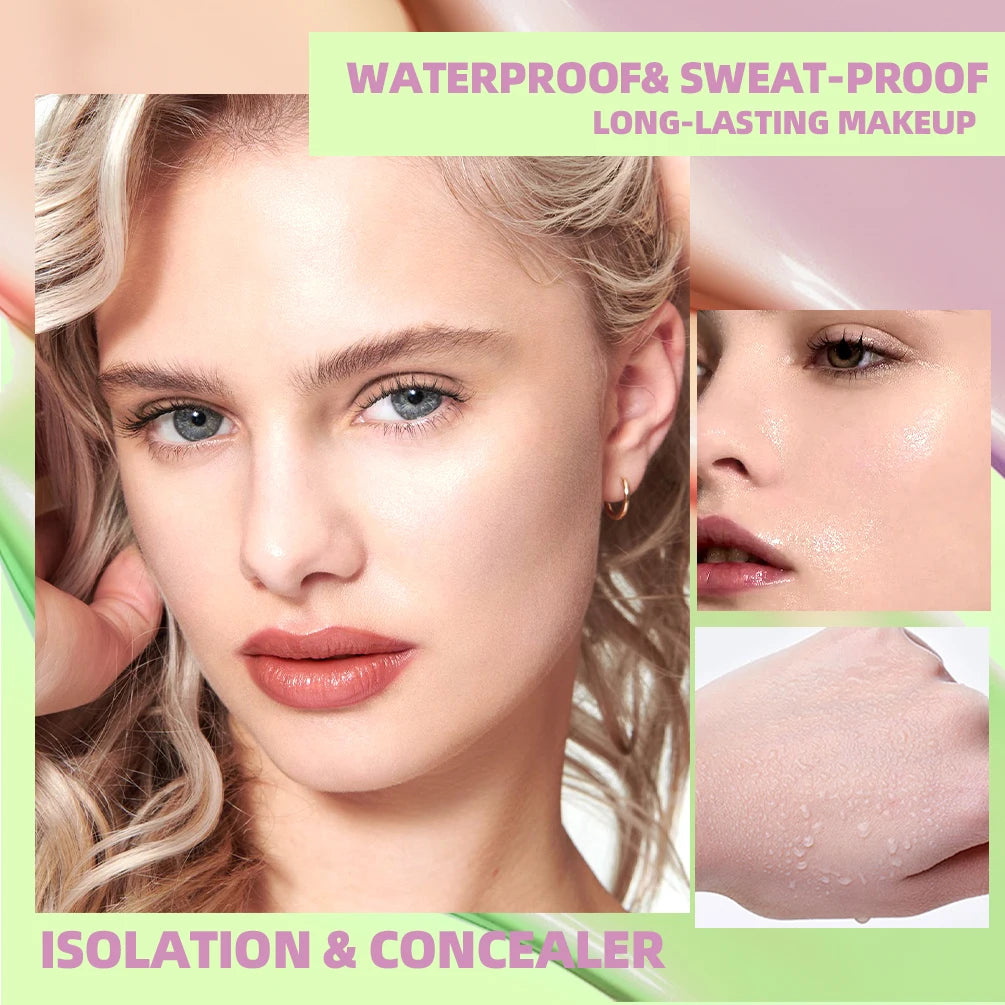 Qibest 3-Color Press Cream Concealer – Brightening Liquid Face Primer & Makeup Base, Full Coverage Facial Concealer for Flawless Skin
