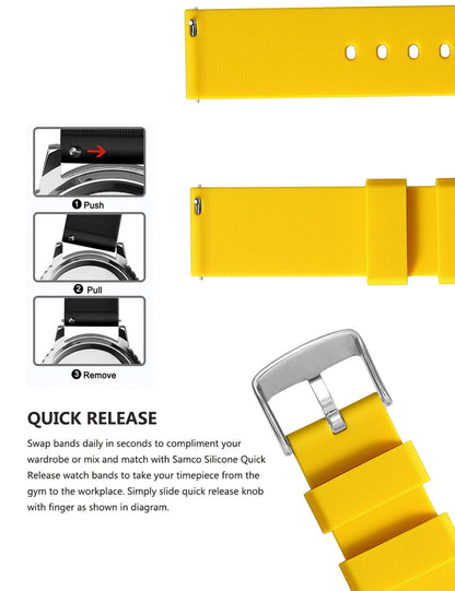 Silicone Quick Release Watch Bands 14–24mm for Samsung Galaxy, Garmin & Huawei - Soft Rubber Replacement Watch Straps
