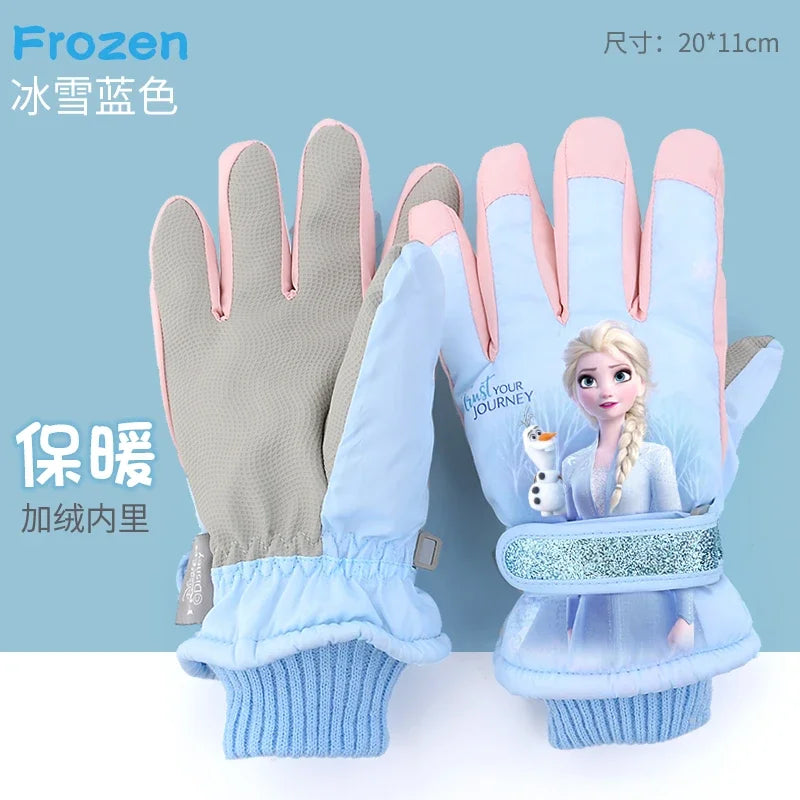 Hasbro Princess Elsa Kids Ski Gloves – Cute Waterproof & Warm Velvet Winter Gloves for Girls
