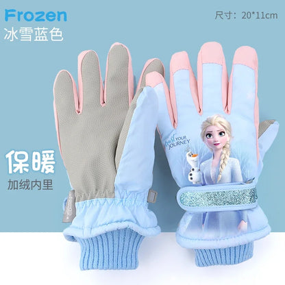 Hasbro Princess Elsa Finger Ski Gloves - Cute Kawaii Velvet, Thickened & Waterproof Gloves for Girls, Warm Winter Kids Gloves