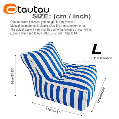 OTAUTAU Outdoor Striped Bean Bag Pouf Cover – No Filler Floating Sofa Bed for Pool, Beach & Garden Lounge