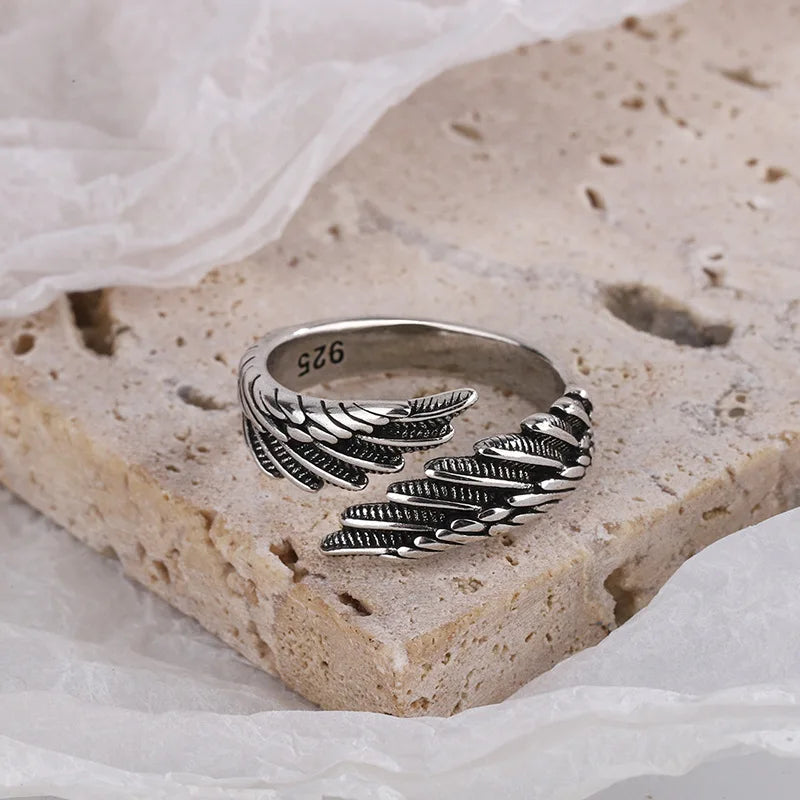 925 Sterling Silver Angel Wing Ring - Adjustable Women's Engagement & Wedding Jewelry