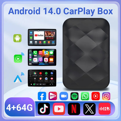Acodo 2025 Android 14 3-in-1 CarPlay AI Box Wireless Adapter for Android Auto, YouTube & Netflix – Universal Plug and Play TV Box