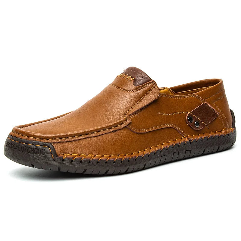 Handmade Leather Men’s Loafers – Casual Slip-On Flats, Comfortable Outdoor Walking Shoes