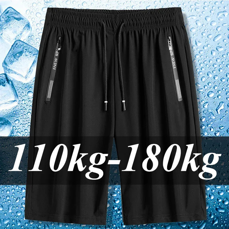 Men's Plus Size Casual Shorts – 6XL-7XL Stretchy Ice Silk Gym & Beach Shorts, Quick Dry & Breathable Summer Pants