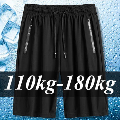 Men's Plus Size Casual Shorts – 6XL-7XL Stretchy Ice Silk Gym & Beach Shorts, Quick Dry & Breathable Summer Pants