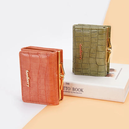 Baellerry Short Women’s Wallet — Crocodile Pattern Coin & Card Holder with Photo Slots, Hasp Purse for Girls