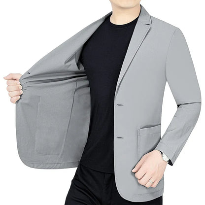 Men’s Summer Thin Blazer Jacket – Breathable, Elastic Sunscreen Coat for Business Casual, 4XL
