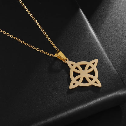 Witch Knot Necklace – Stainless Steel Magic Celtic Knot Pendant, Pagan Witchcraft Symbols, Jewelry Gift for Women