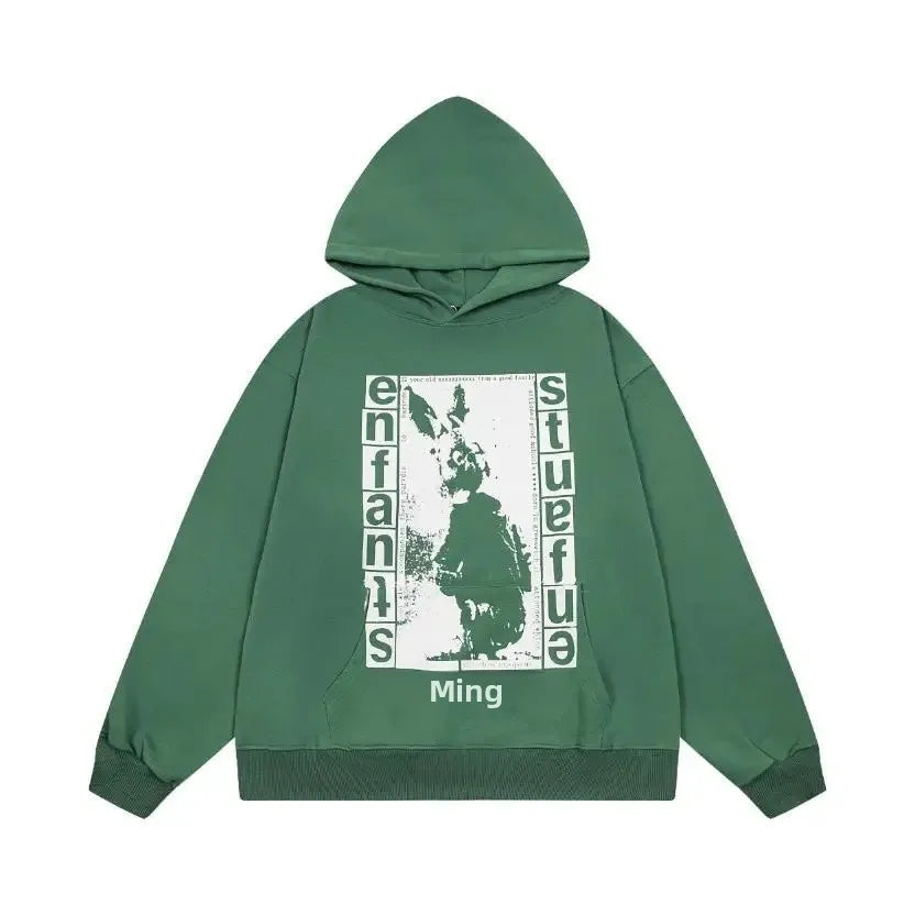 Washed Casual Hoodie Sweatshirt — Unisex Loose-Fit Street Style Crew Neck with Lip Print Letter Design, Vintage Comfortable Top