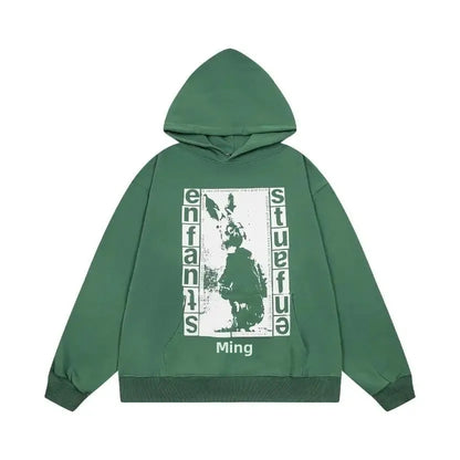 Washed Casual Hoodie Sweatshirt — Unisex Loose-Fit Street Style Crew Neck with Lip Print Letter Design, Vintage Comfortable Top