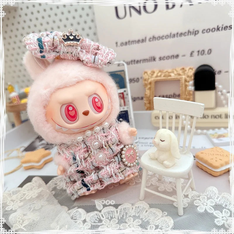 17cm Labubu Doll Accessories - Luxury Sweet Woolen Suit, Crossbody Bag & Princess Shoes Set