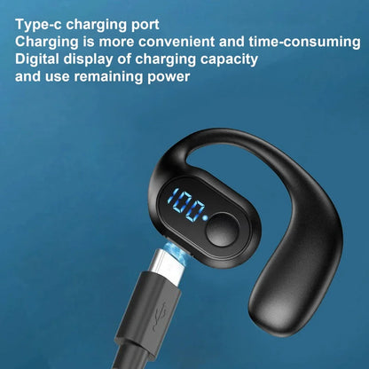 Bluetooth 5.4 Wireless Ear Hook Headphones - LED HiFi Stereo Earbuds with Noise Reduction & Waterproof Design