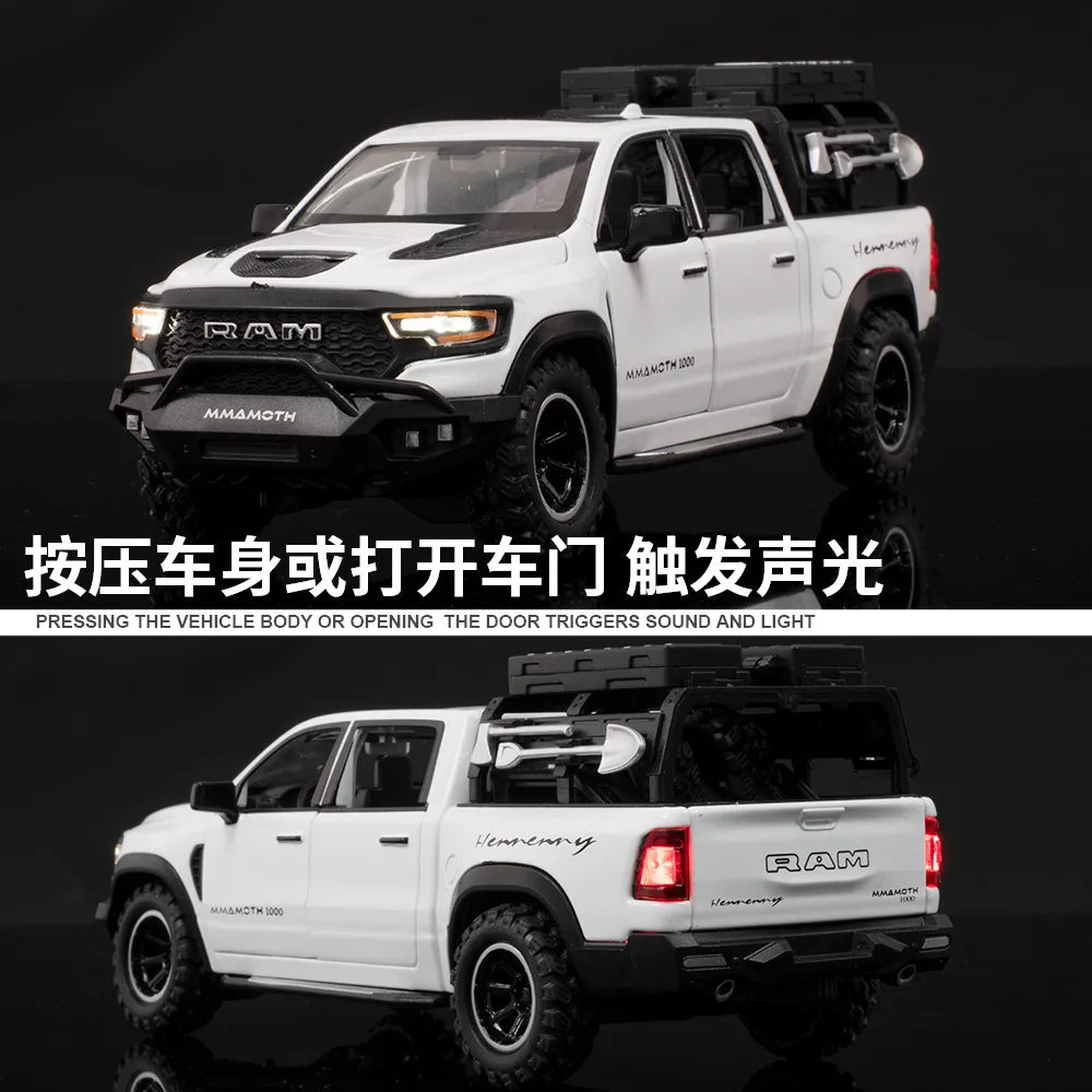 1:32 Dodge RAM 1000 TRX Mammoth Alloy Model Truck — Pull-Back with Sound & Light | Kids’ Collectible Birthday Gift