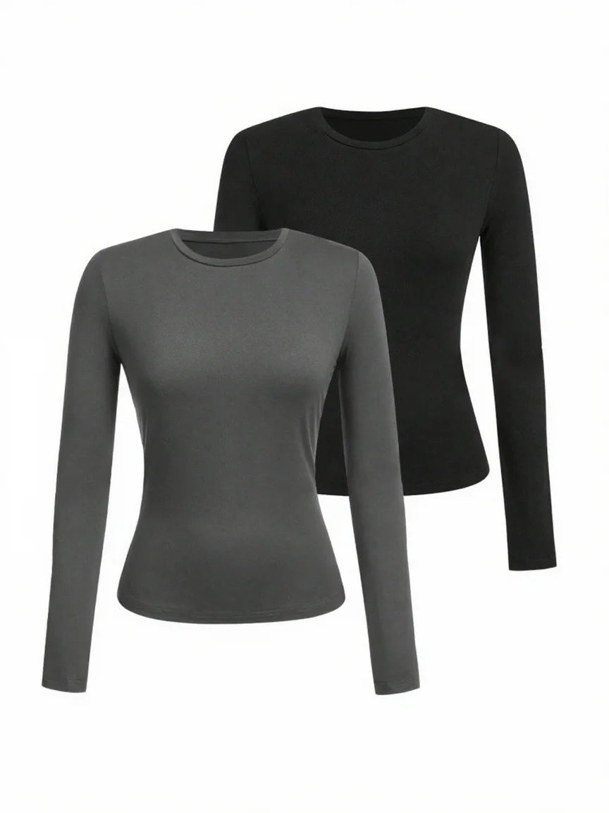 Women's Solid Color Long Sleeve T-Shirt – Round Neck Knitted Polyester Regular Fit Fall Winter Top