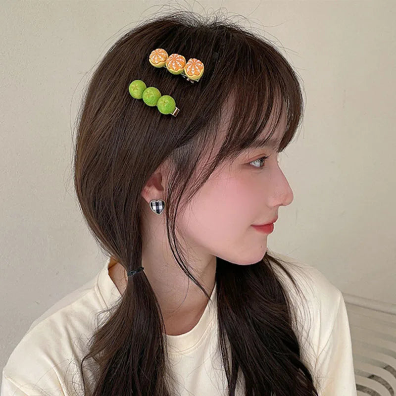 Orange Fruit Hairpin - Kawaii Y2K Hair Ornament, Girl's Side Top Hair Clips for Women, Hair Accessories