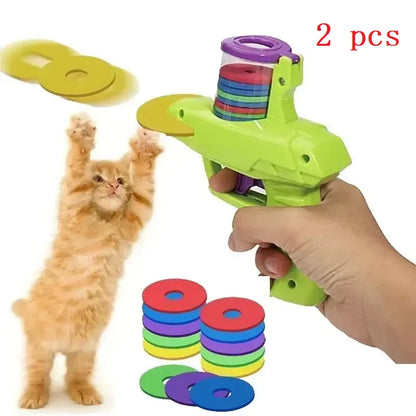 Cat & Dog Toy Set – Colorful Flying Discs with Launcher for Interactive Indoor & Outdoor Pet Training