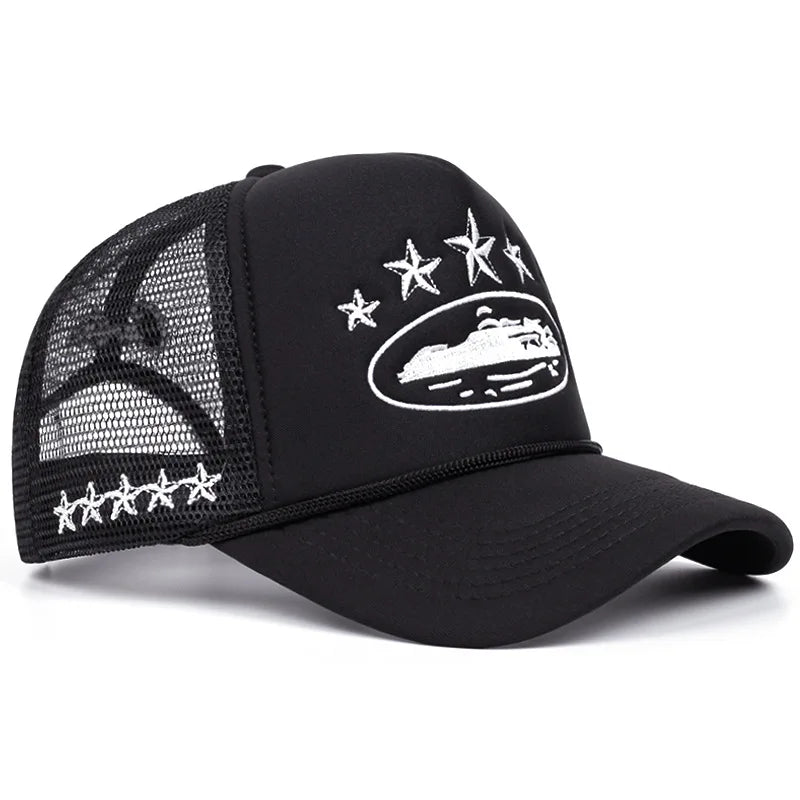 Unisex Print Mesh Trucker Cap - Hip Hop Streetwear Snapback Hat with Breathable Sunshade Design