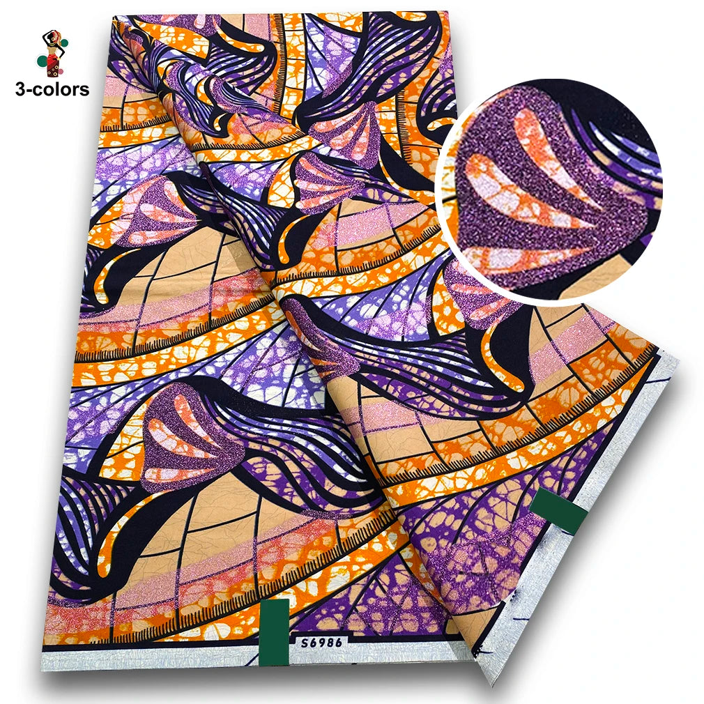 African Golden Wax Fabric - Glitter Gold Print Batik Ankara Pagne Material for Women