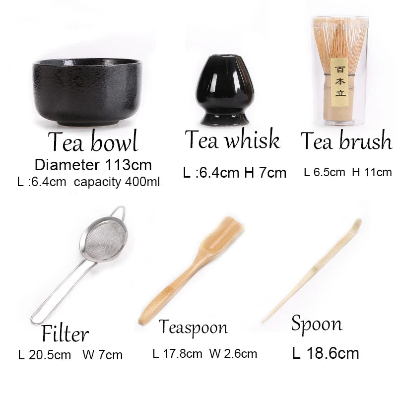 4/6Pcs Bamboo Matcha Tea Whisk Set – Scoop, Brush, Strainer & Bowl for Japanese Tea Ceremony
