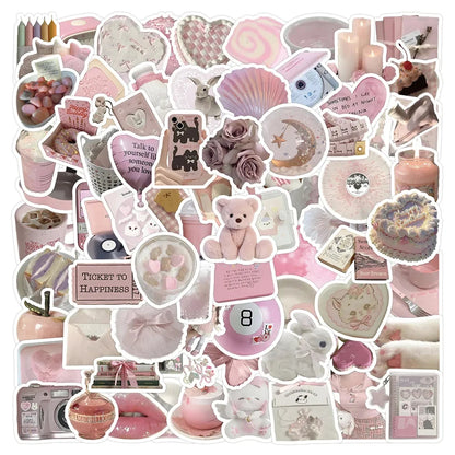 Cute Pink Cartoon Stickers - Aesthetic Decals for Laptop, Phone, Diary, Scrapbook and Kids DIY Crafts
